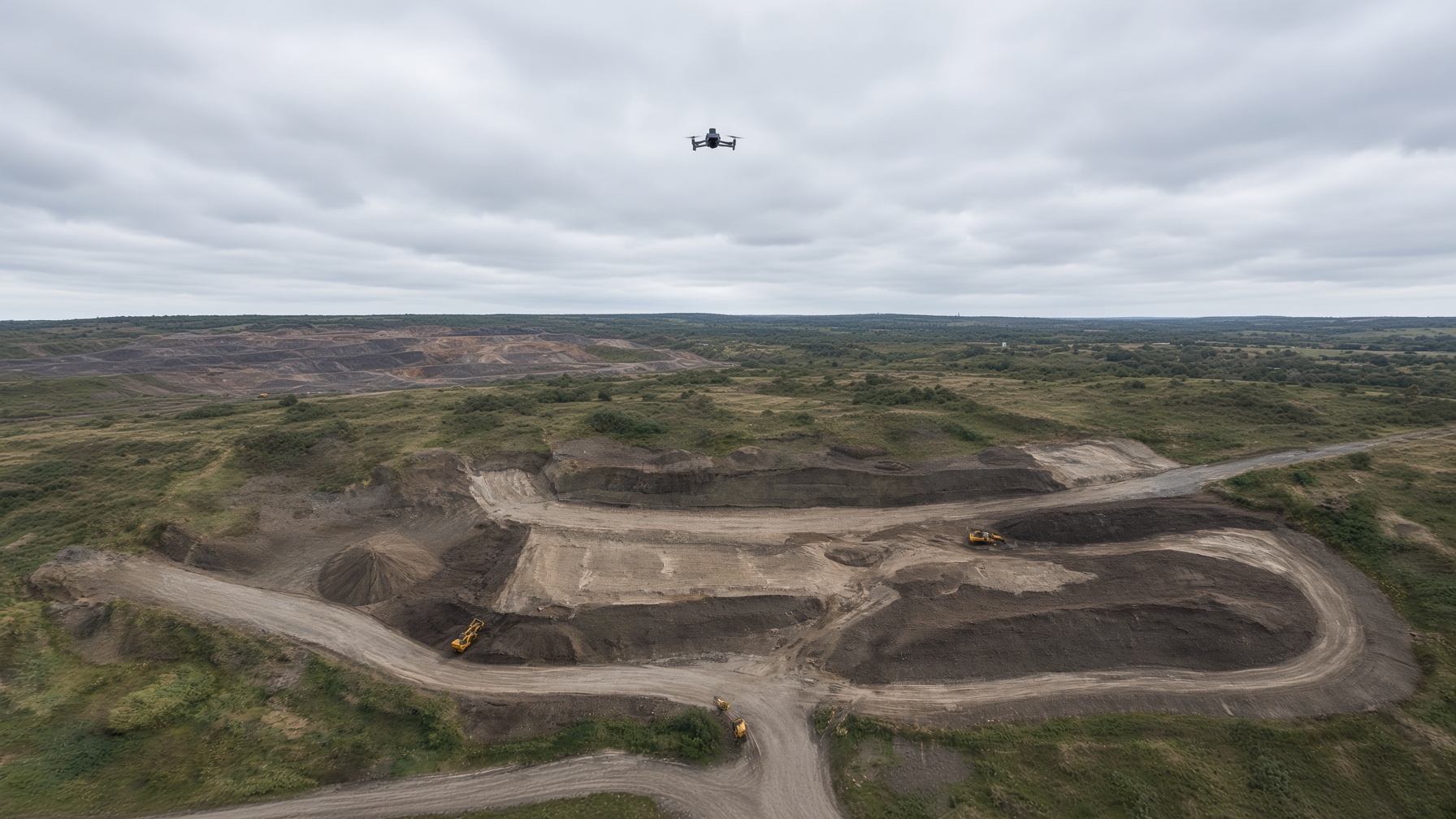 RTK survey drone over a UK construction site