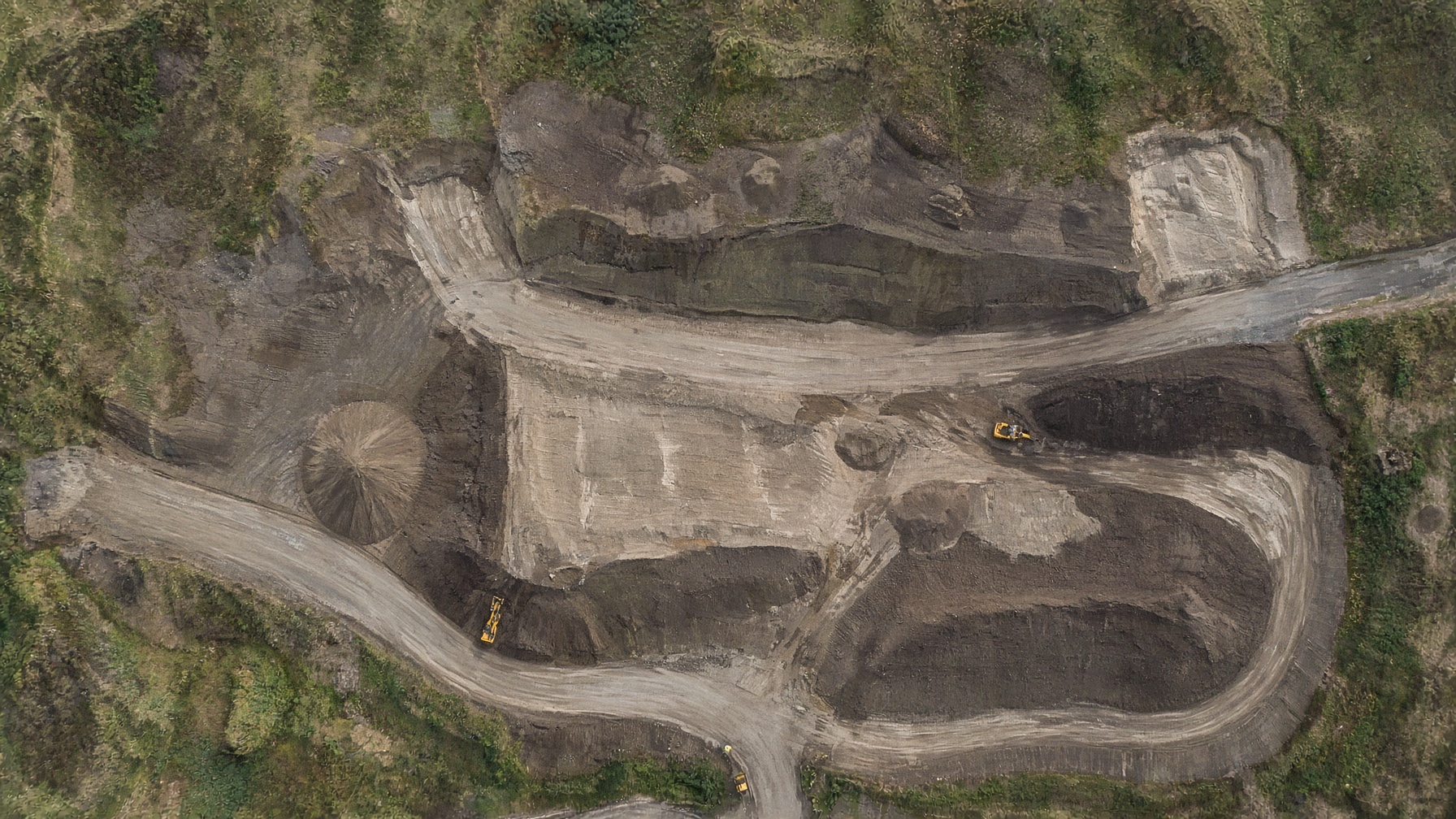 Aerial earthworks platforms and haul roads