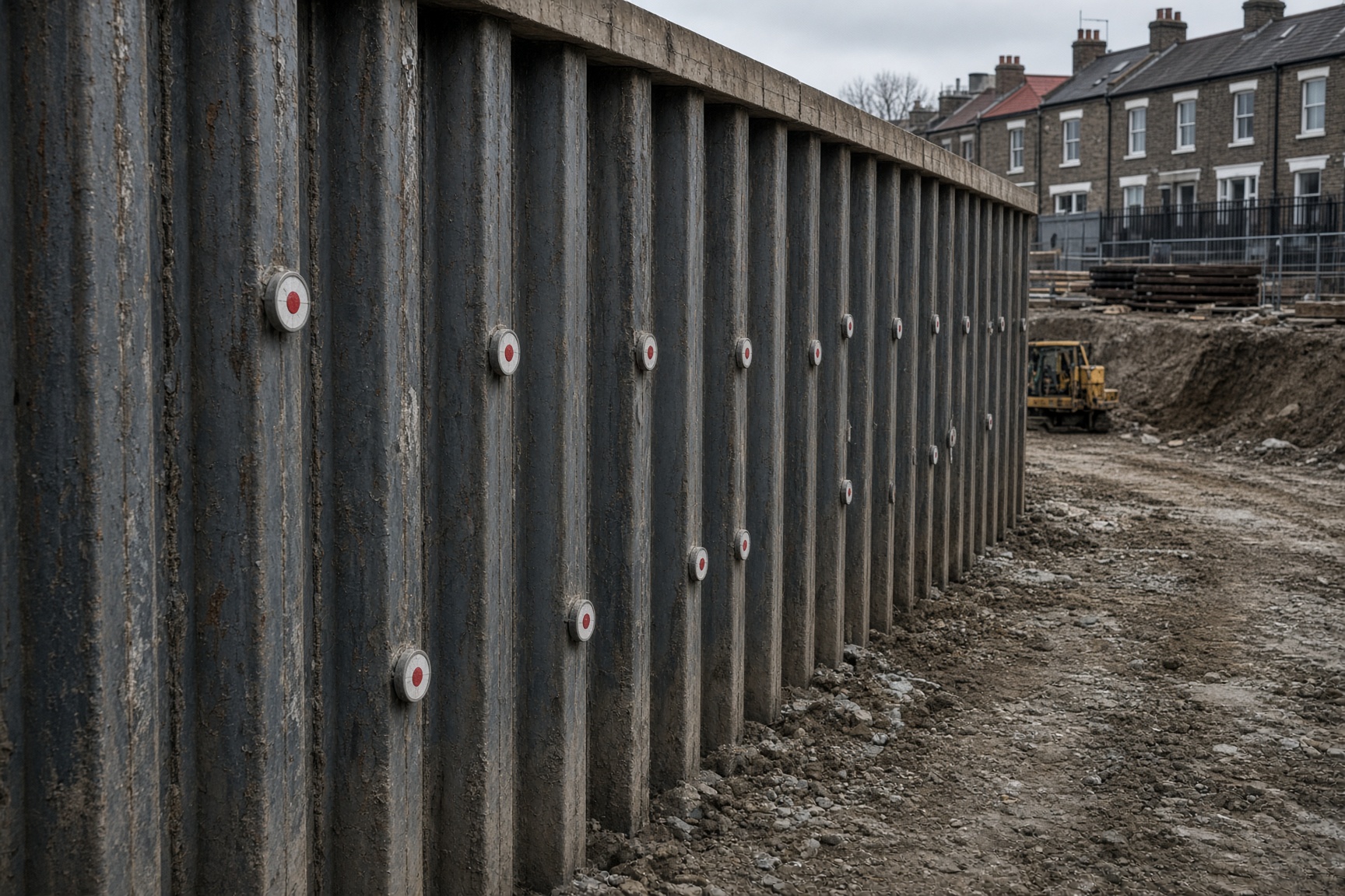 Sheet piles with survey monitoring targets