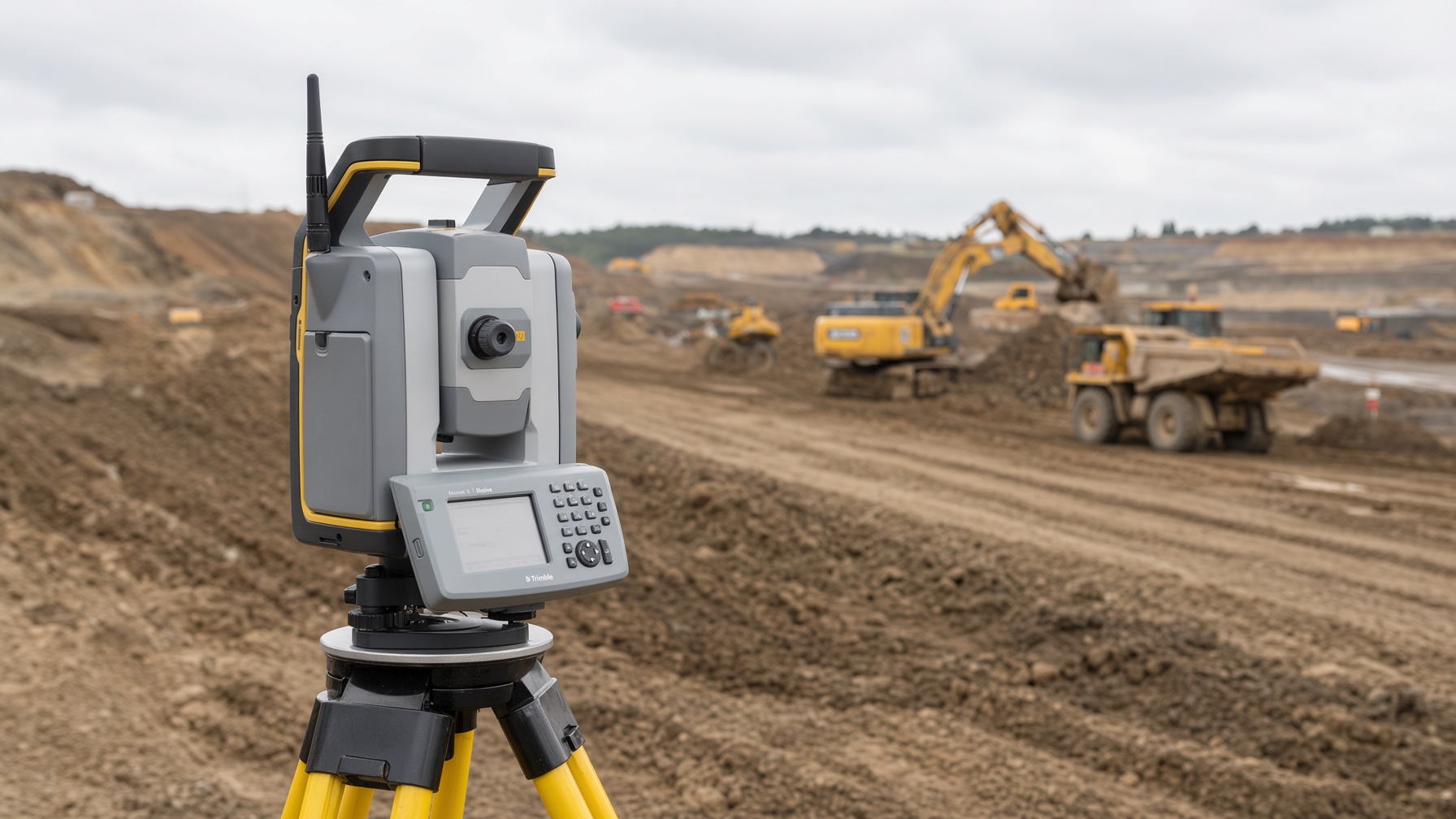 Robotic total station on a UK construction site